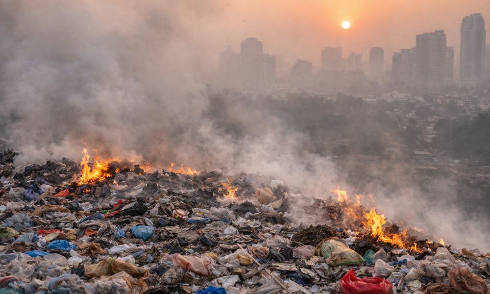 Burning household waste causing air pollution.