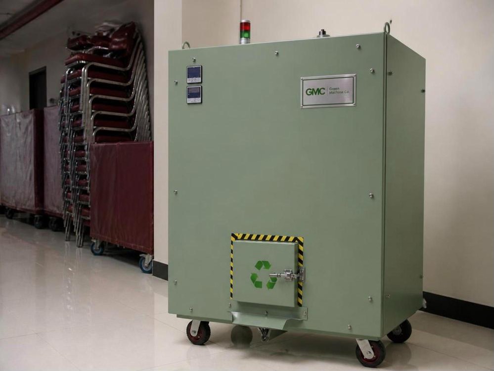 Green Machine Co. composter in the back service corridor of a banquet hall
