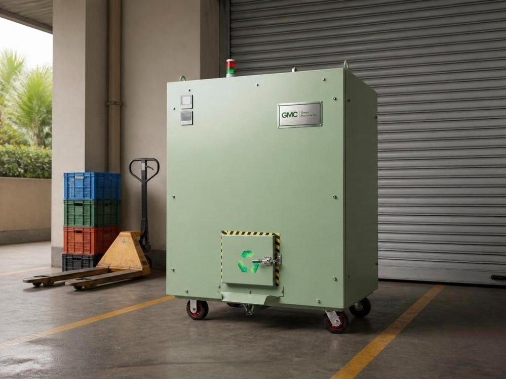 Green Machine Co. composter in a hotel goods-receiving and loading bay